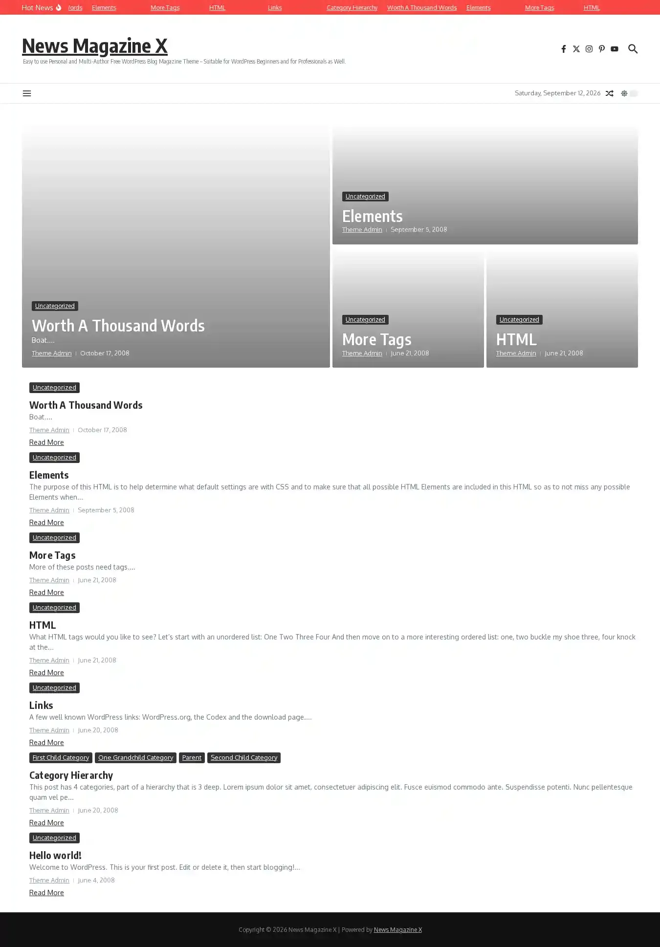News Magazine X home page on desktop