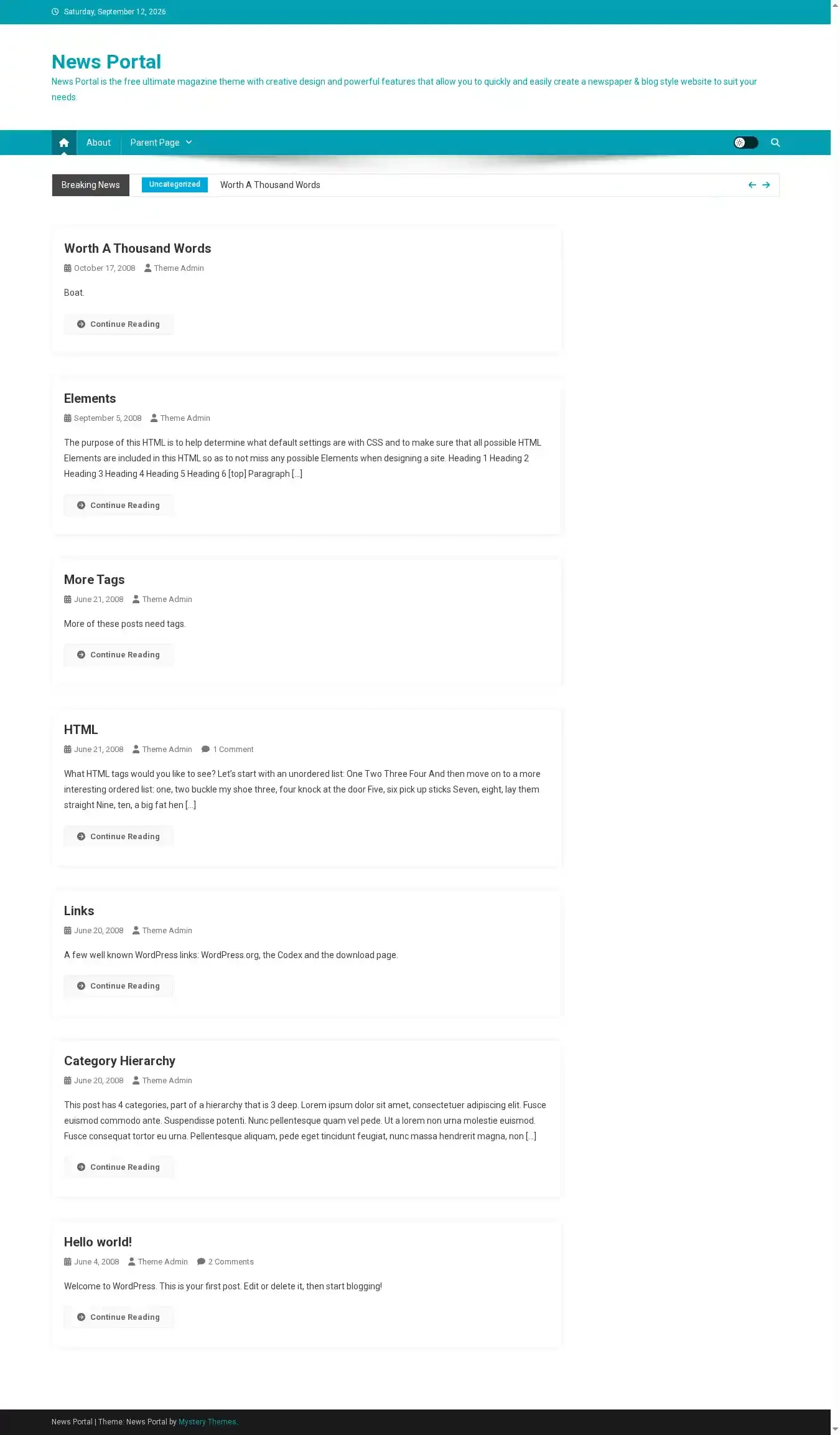 News Portal home page on desktop