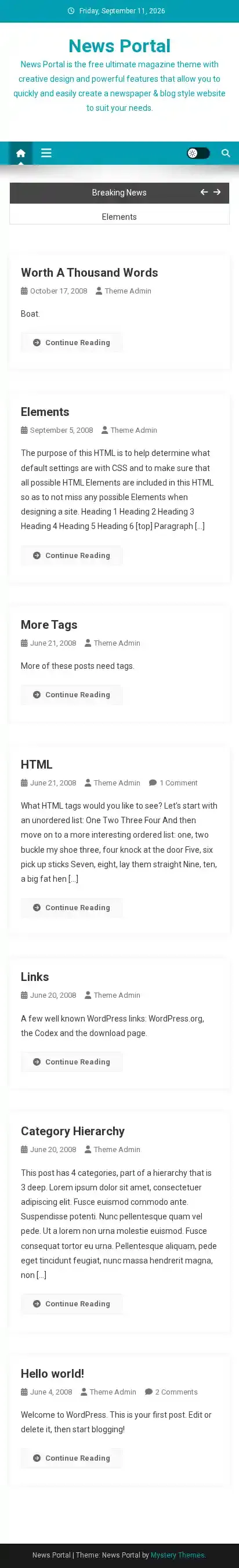 News Portal home page on mobile