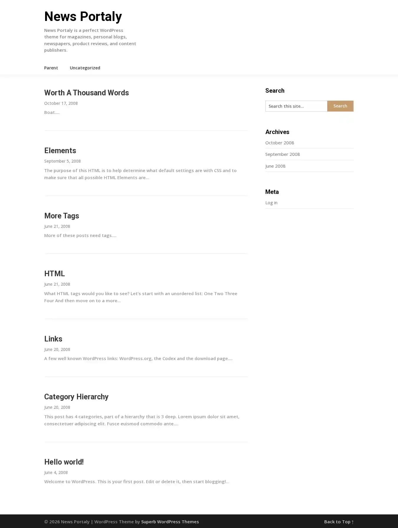 News Portaly home page on desktop