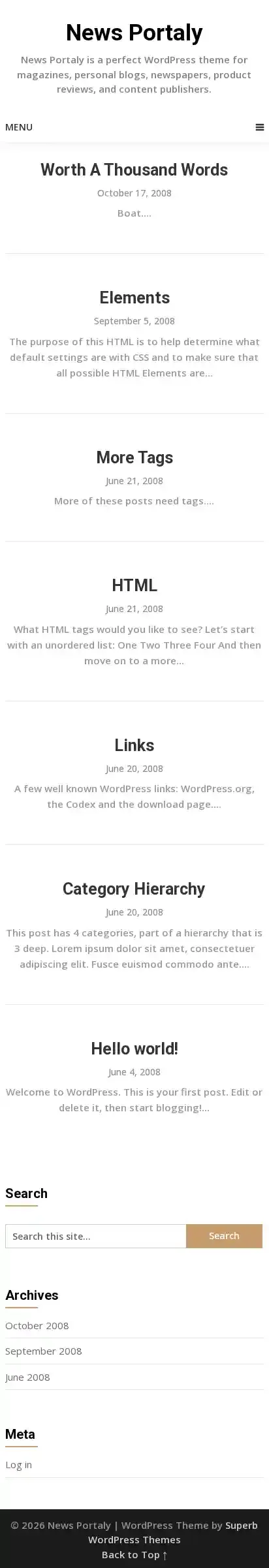 News Portaly home page on mobile