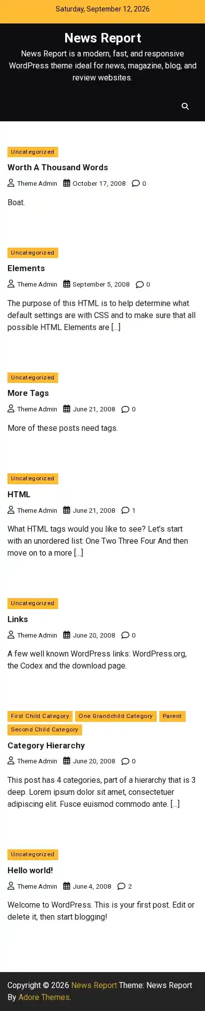 News Report home page on mobile