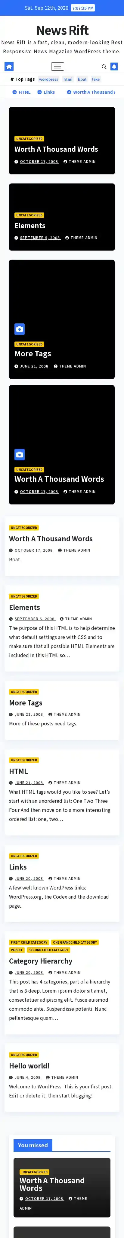News Rift home page on mobile