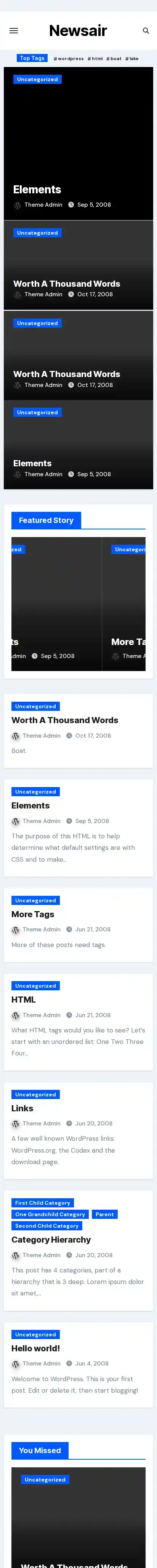 Newsair home page on mobile