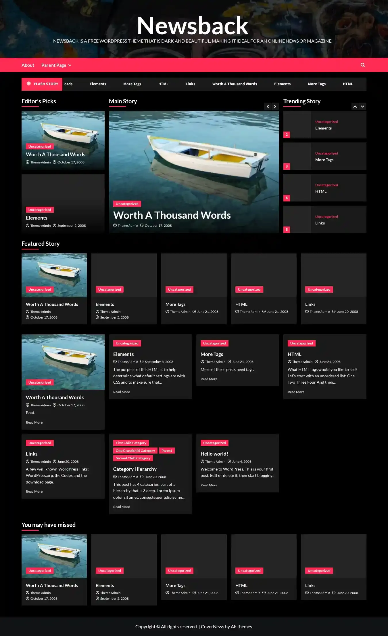 Newsback home page on desktop