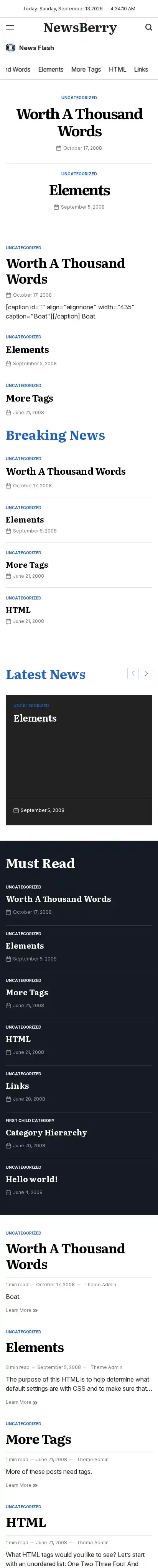 NewsBerry home page on mobile