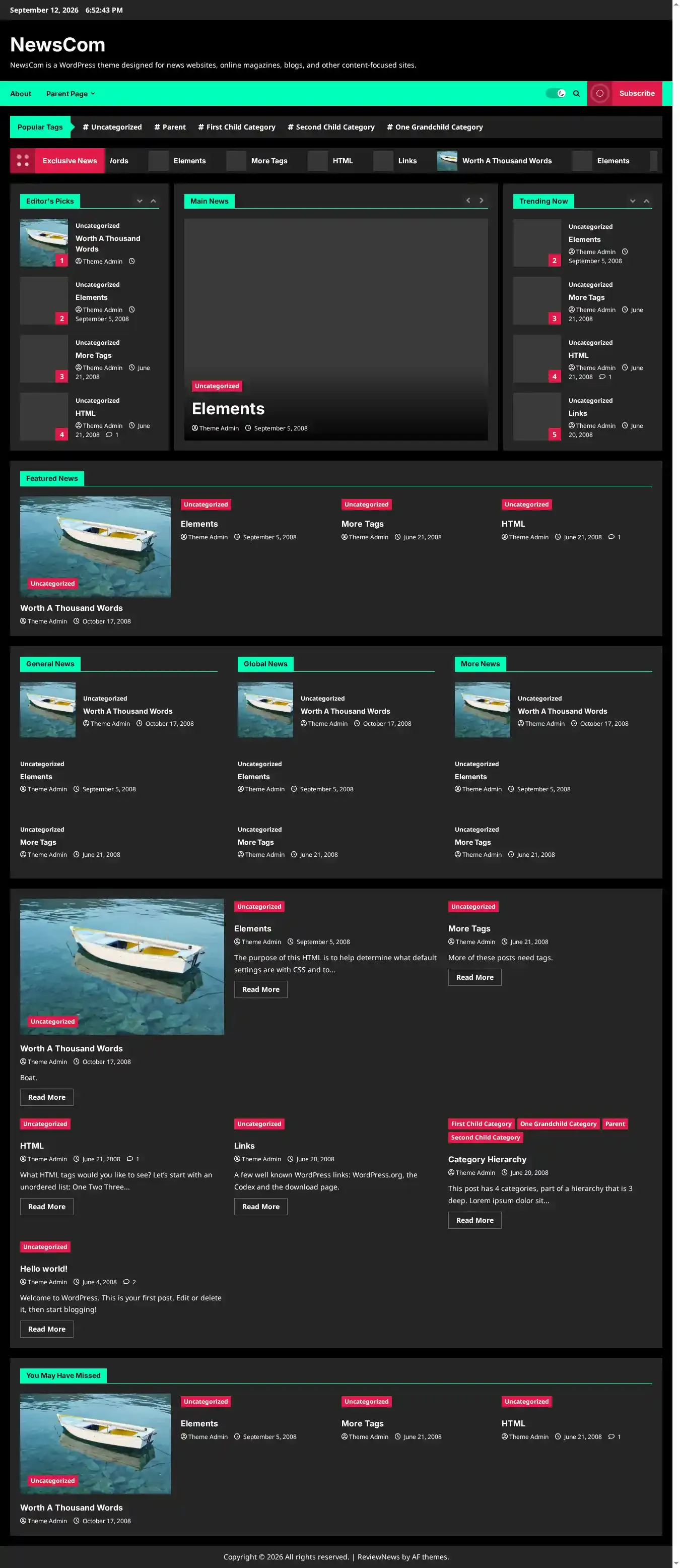 NewsCom home page on desktop