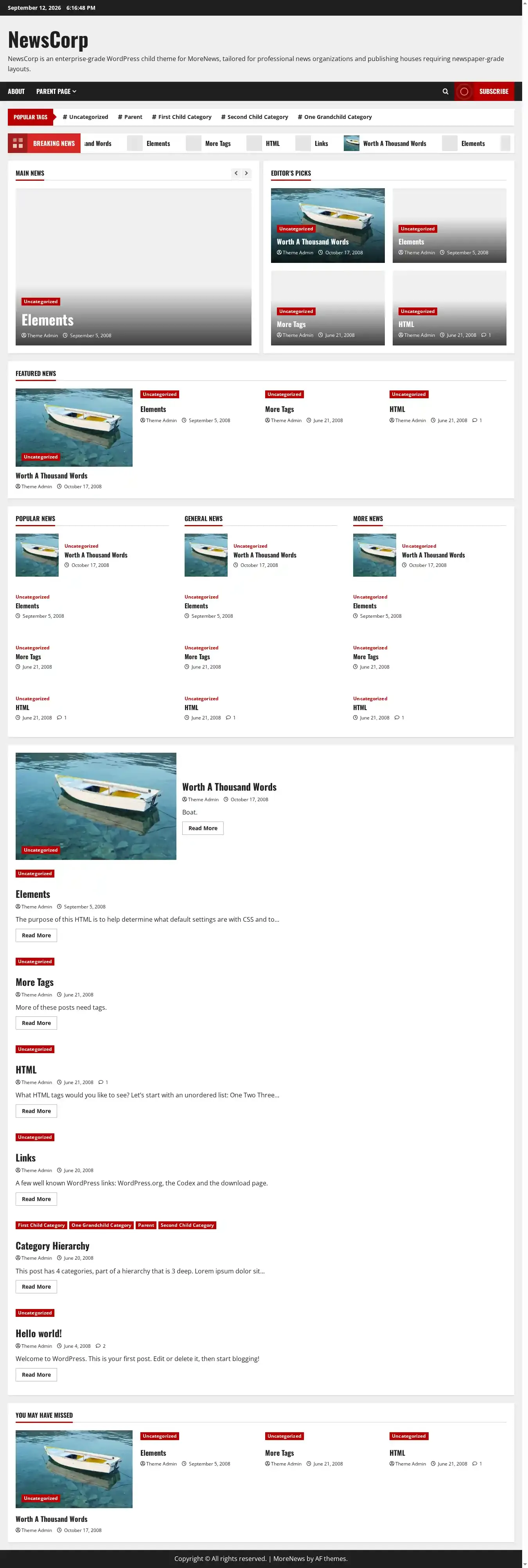 NewsCorp home page on desktop