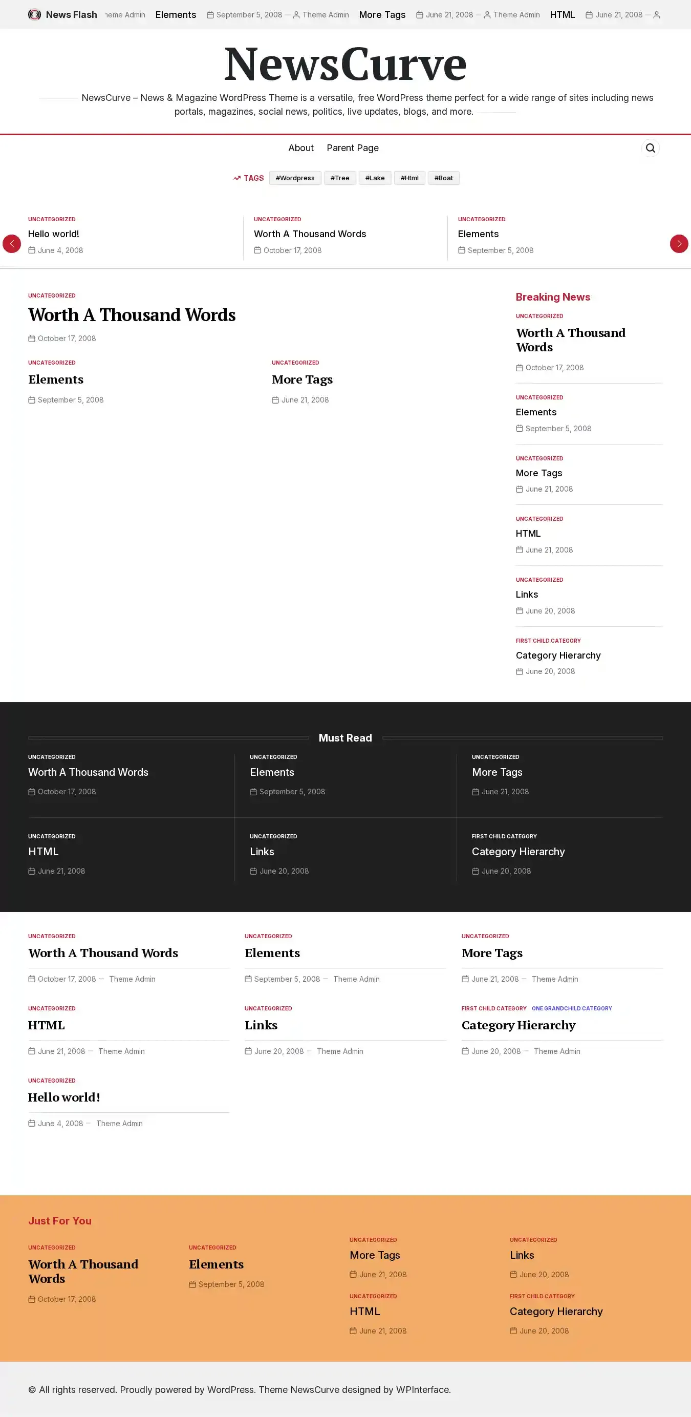 NewsCurve home page on desktop