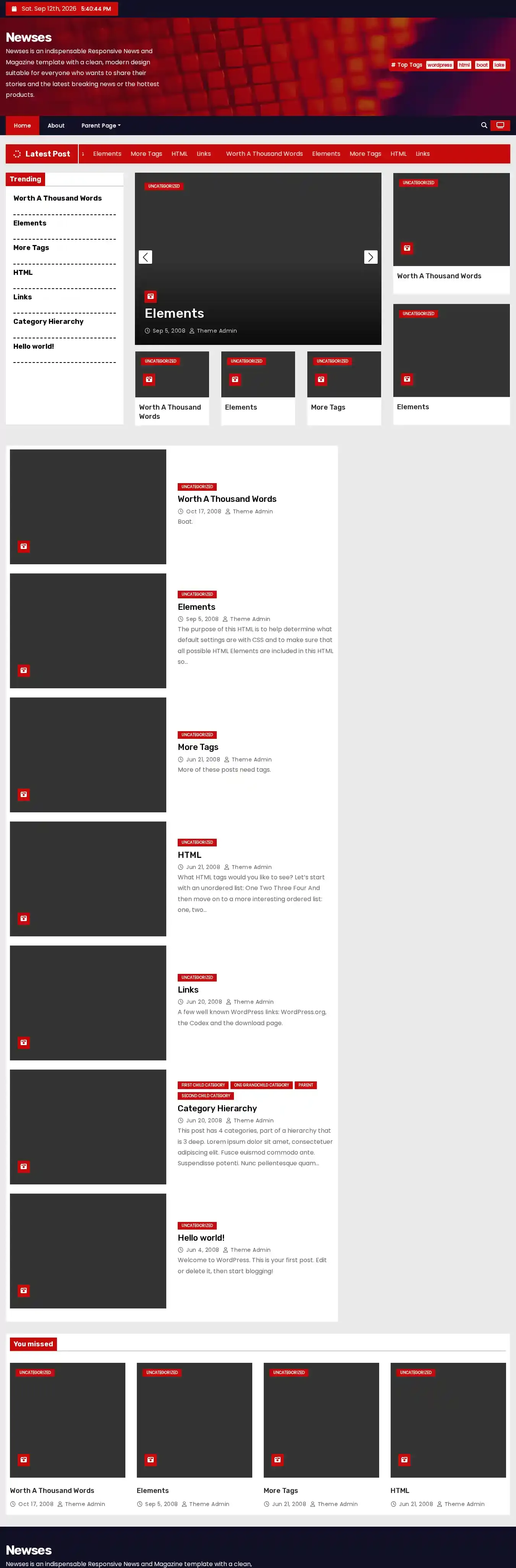 Newses home page on desktop