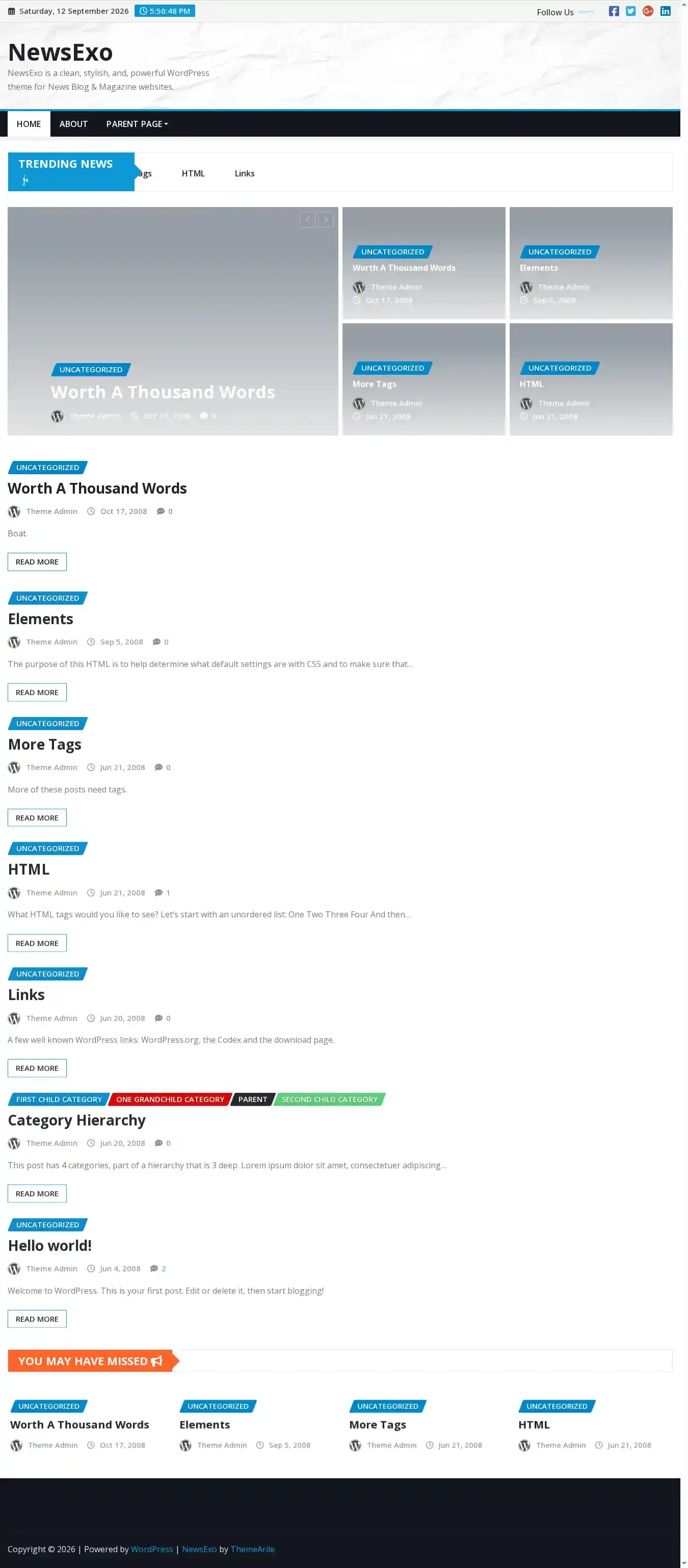 NewsExo home page on desktop