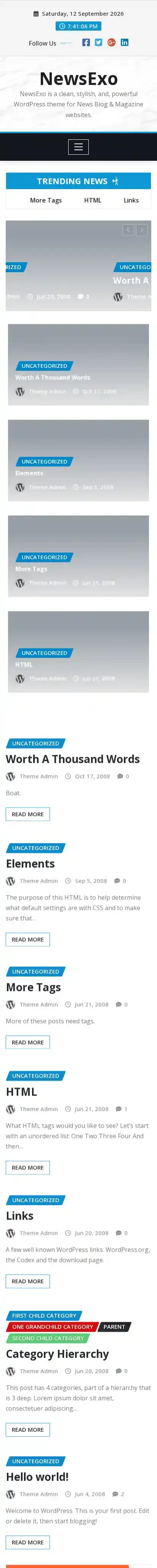 NewsExo home page on mobile