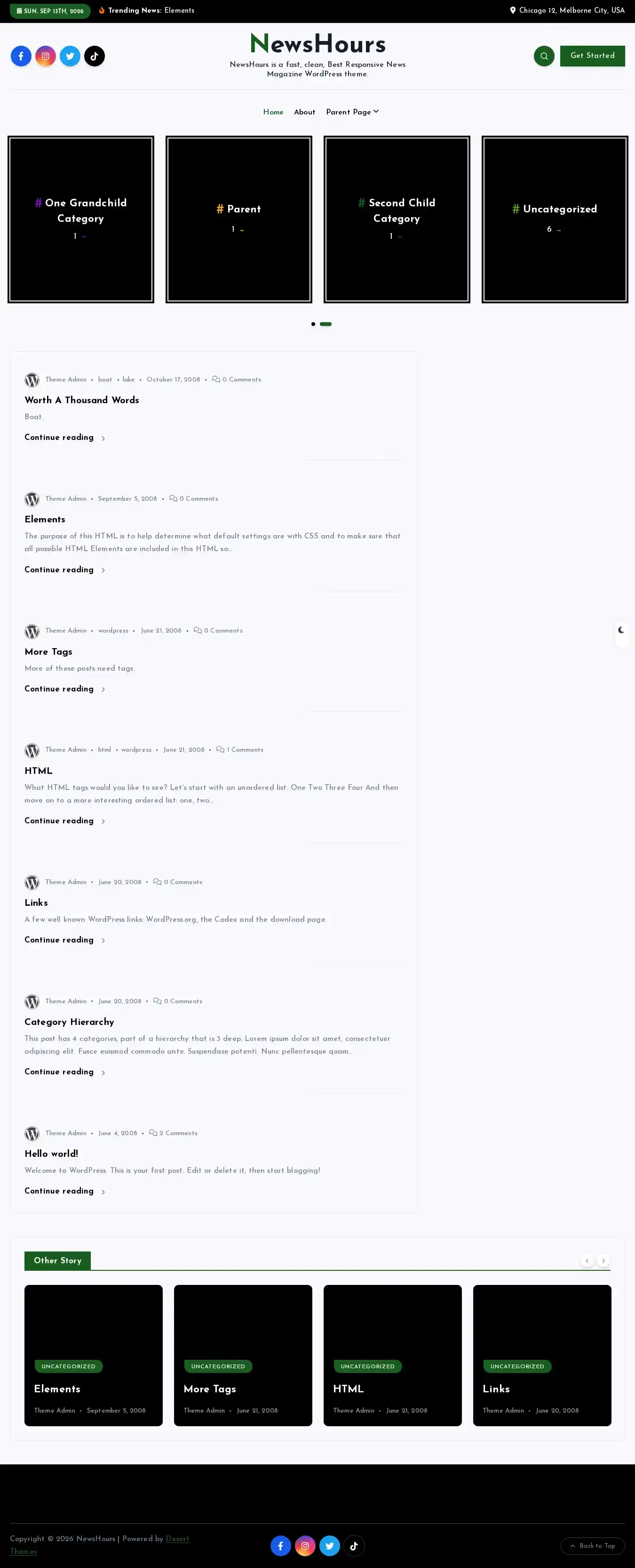 NewsHours home page on desktop