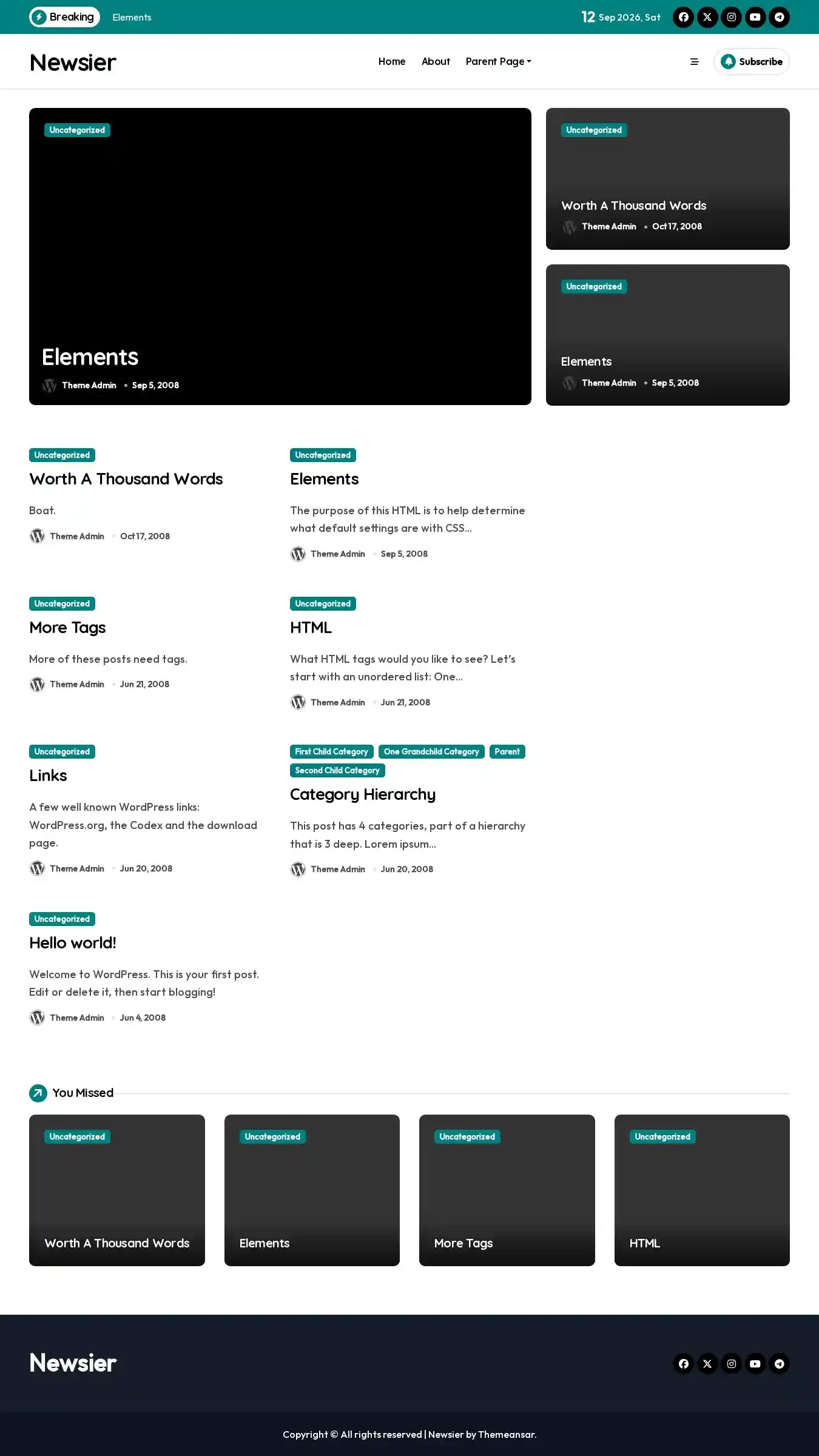 Newsier home page on desktop