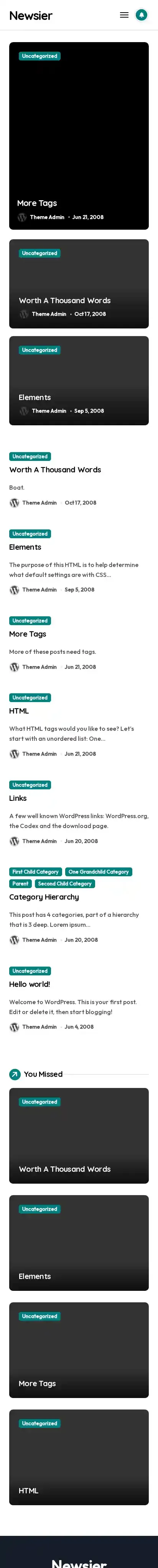 Newsier home page on mobile