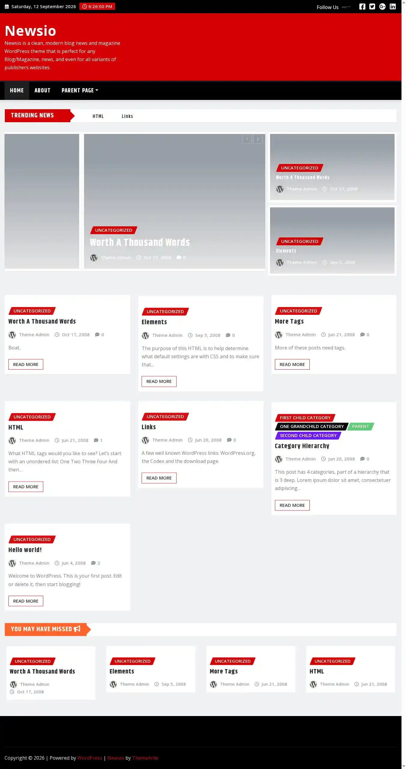 Newsio home page on desktop