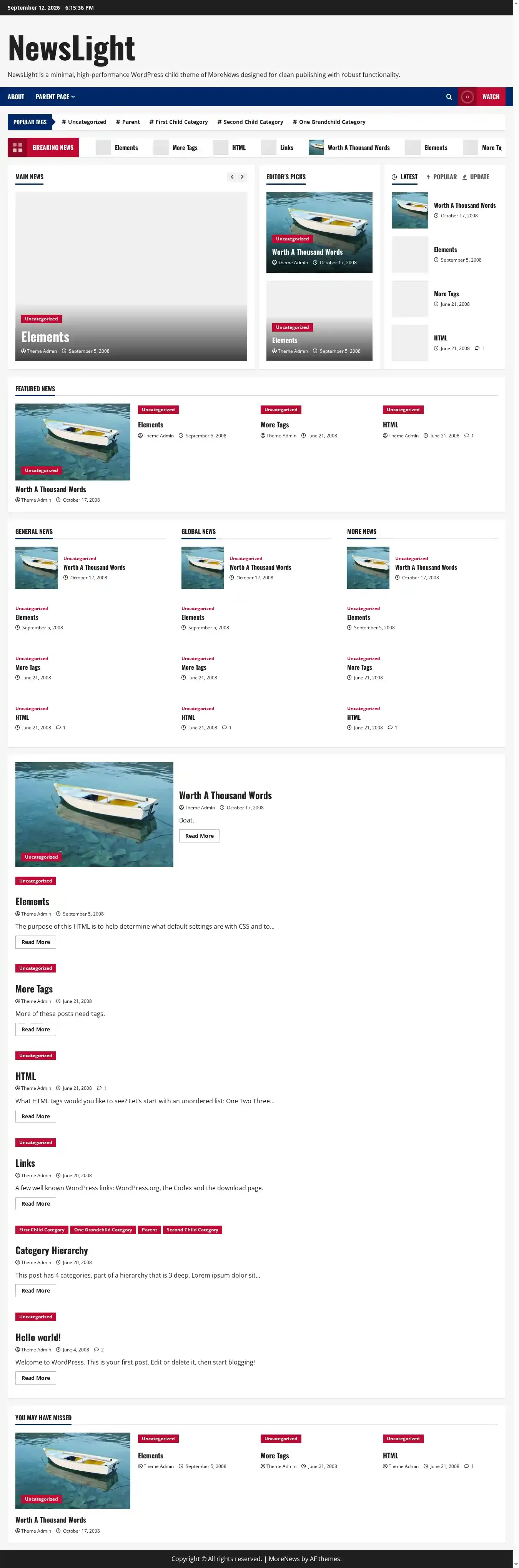 NewsLight home page on desktop