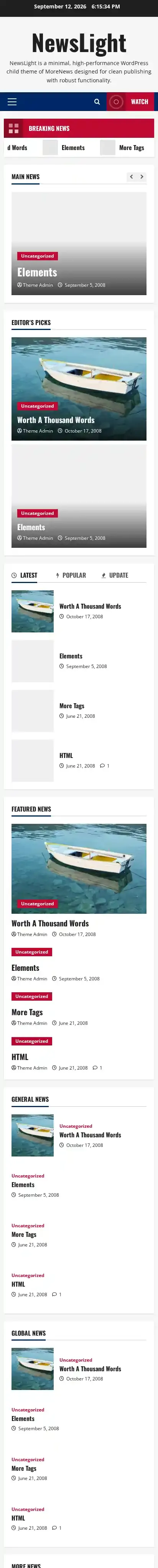 NewsLight home page on mobile