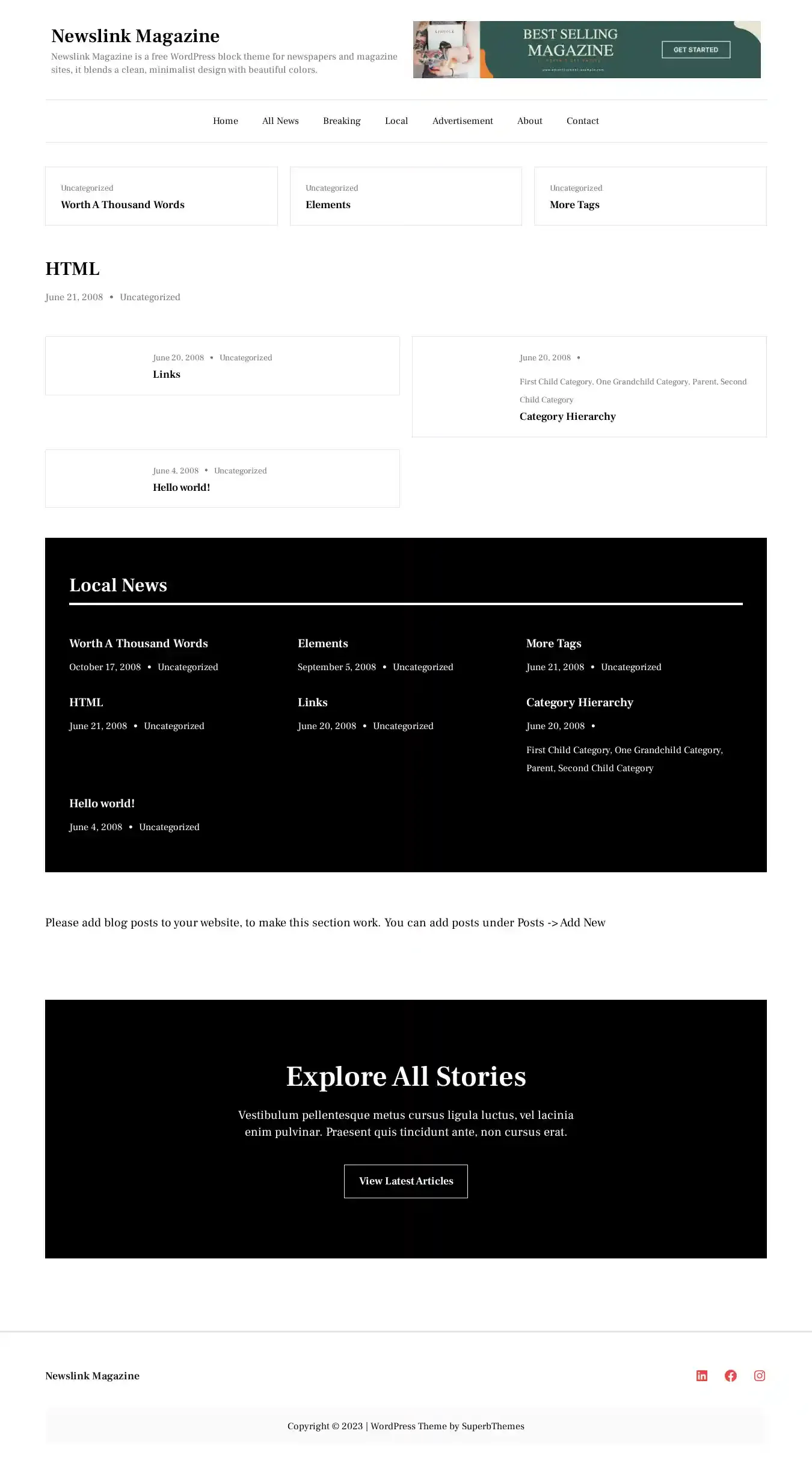 Newslink Magazine home page on desktop
