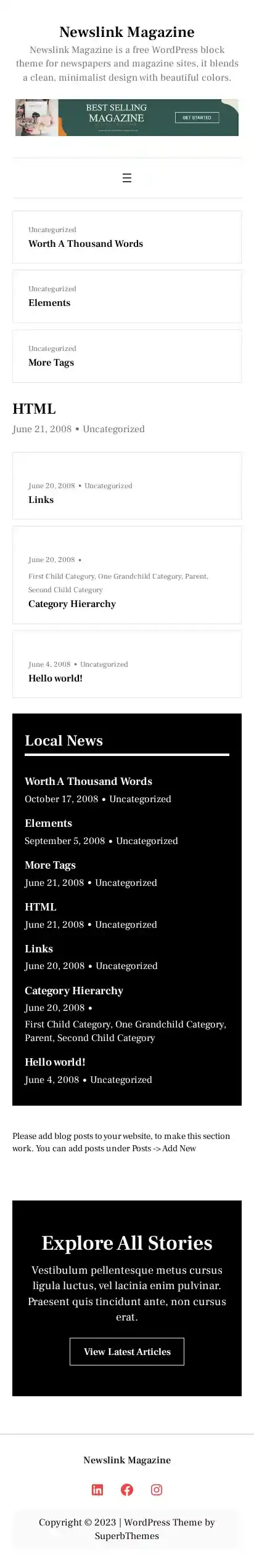 Newslink Magazine home page on mobile