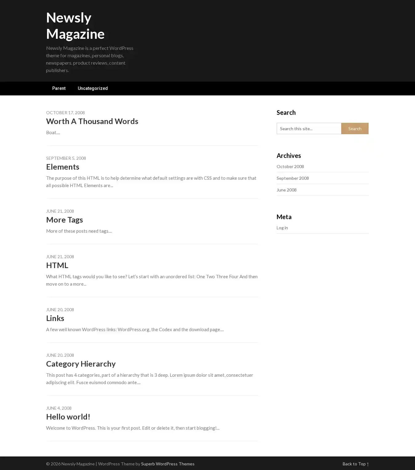 Newsly Magazine home page on desktop