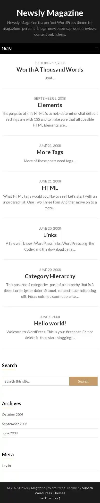 Newsly Magazine home page on mobile