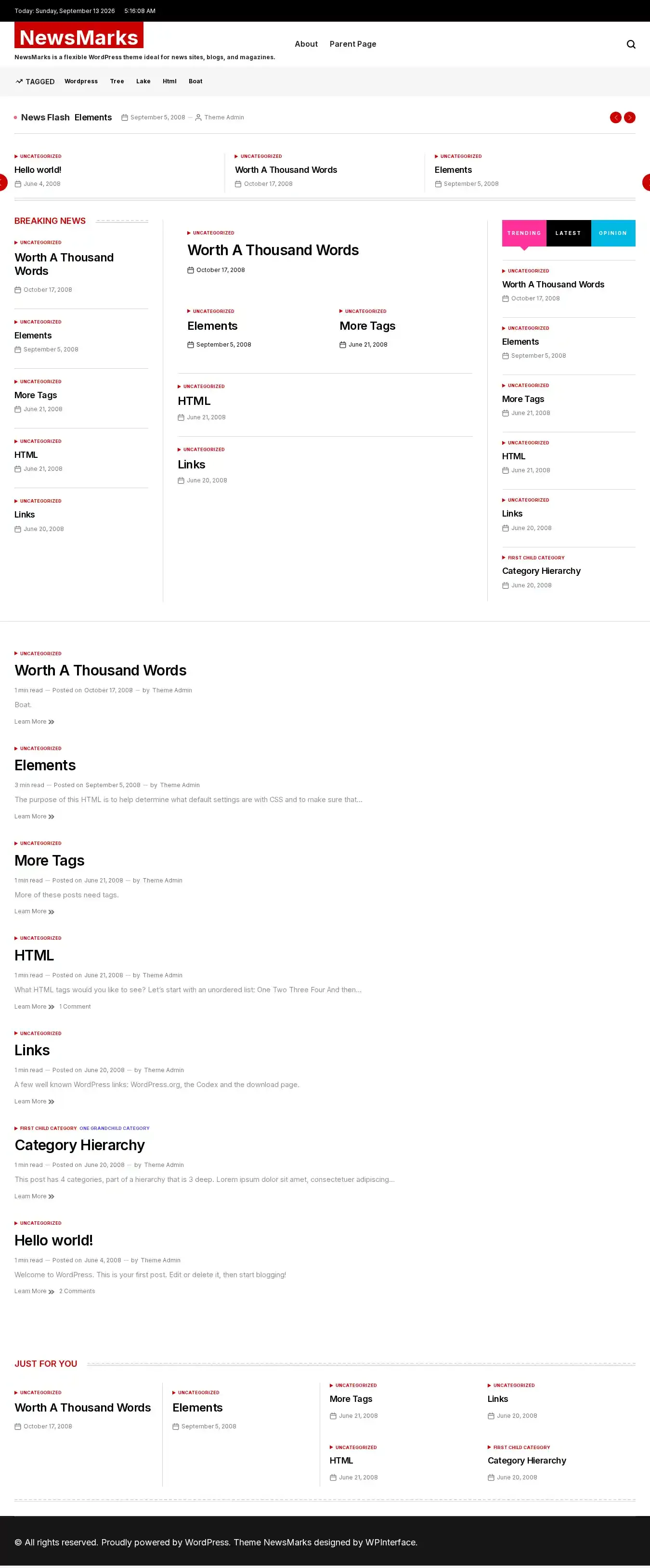 NewsMarks home page on desktop