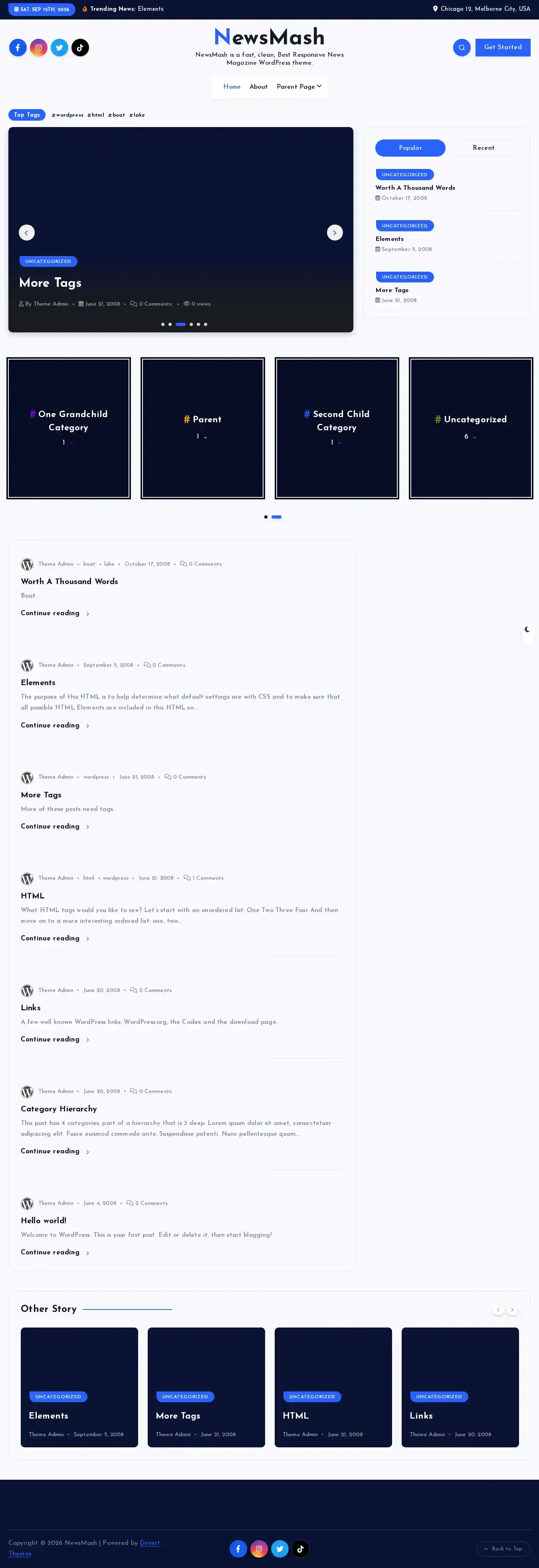NewsMash home page on desktop