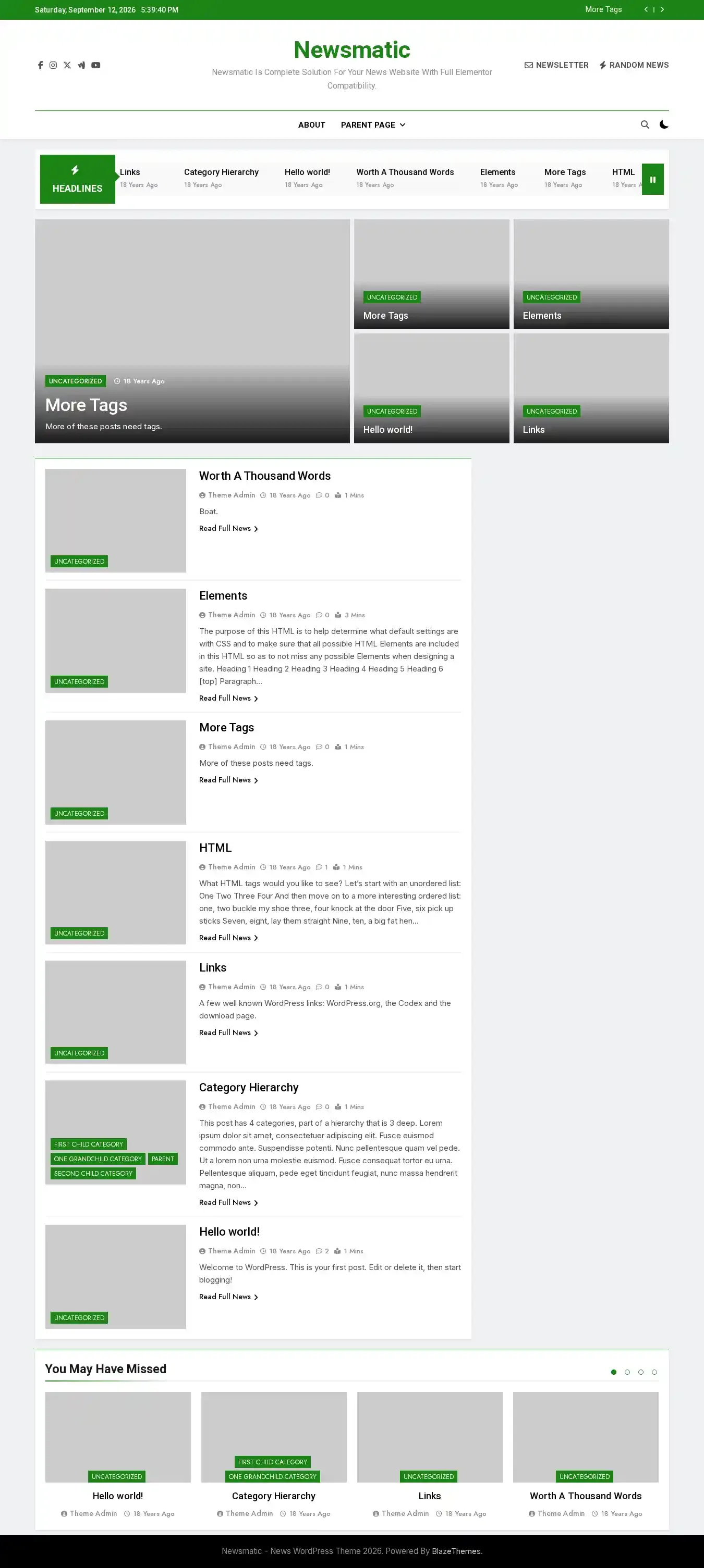 Newsmatic home page on desktop