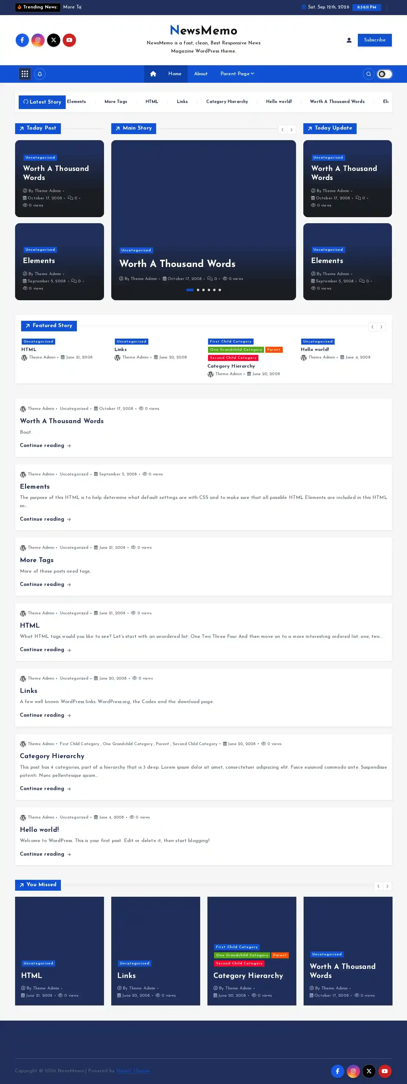 NewsMemo home page on desktop