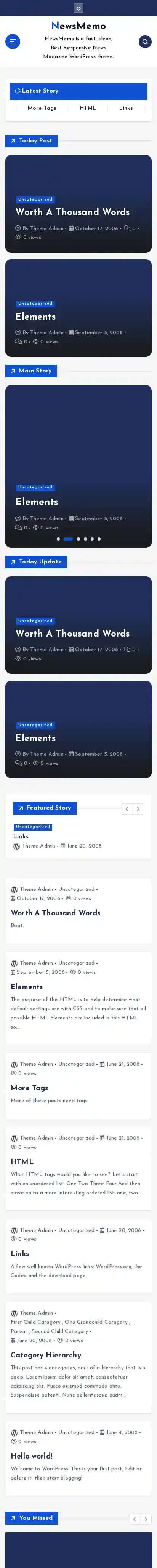 NewsMemo home page on mobile