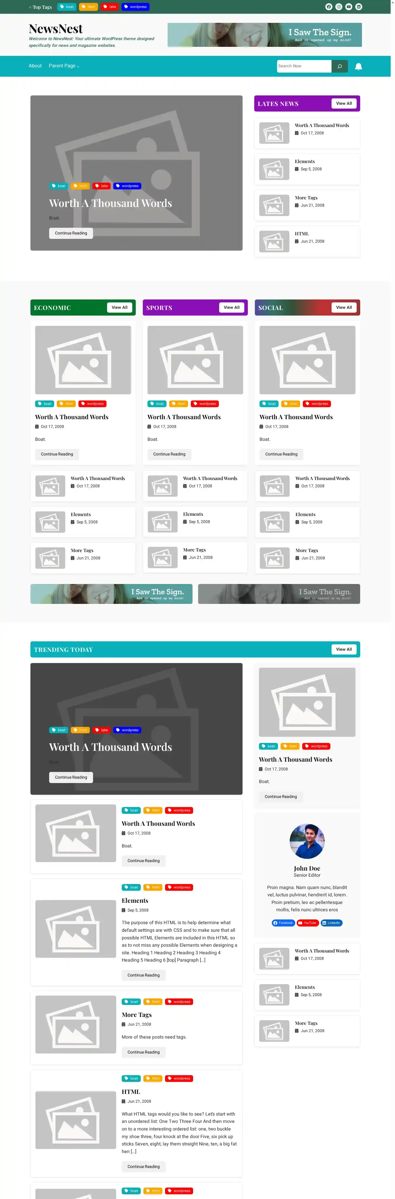 NewsNest home page on desktop