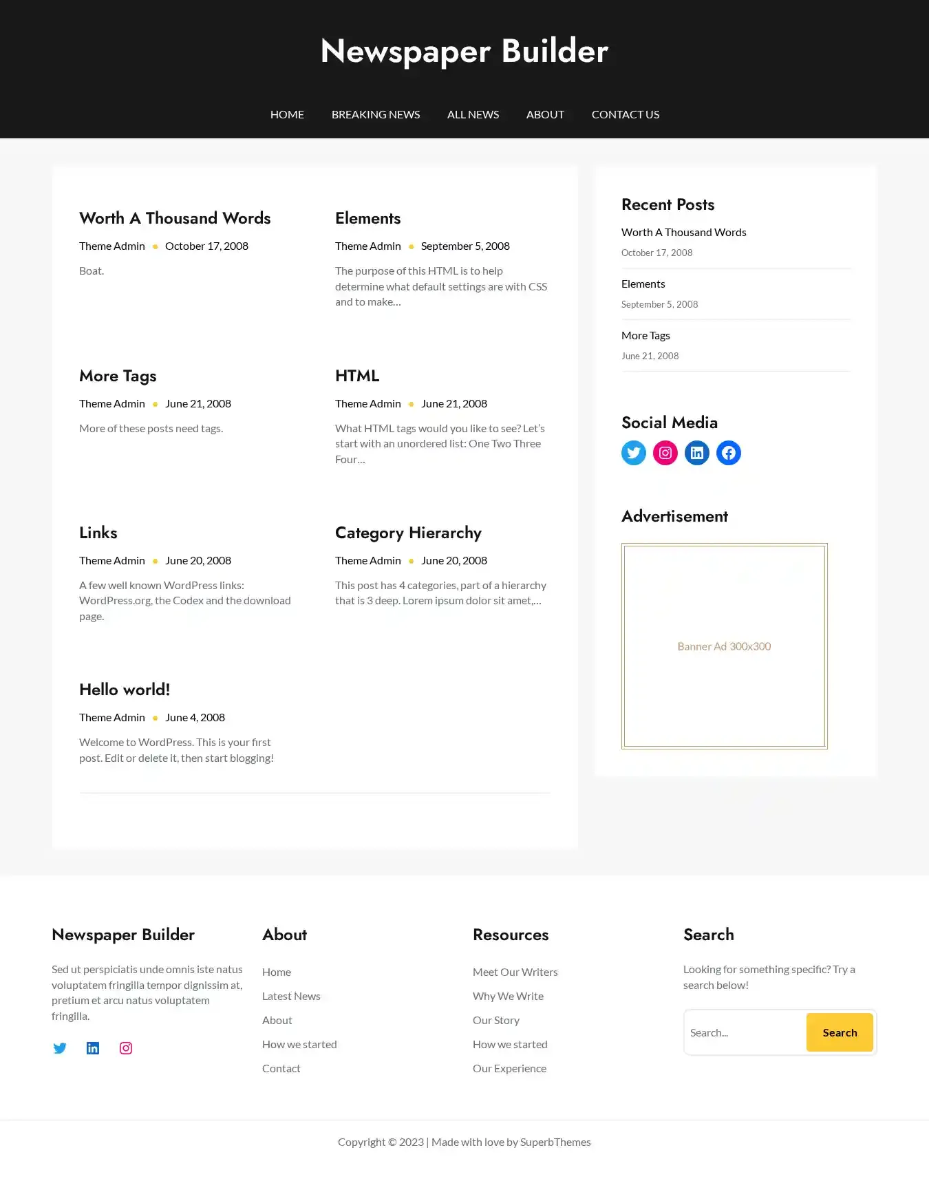 Newspaper Builder home page on desktop