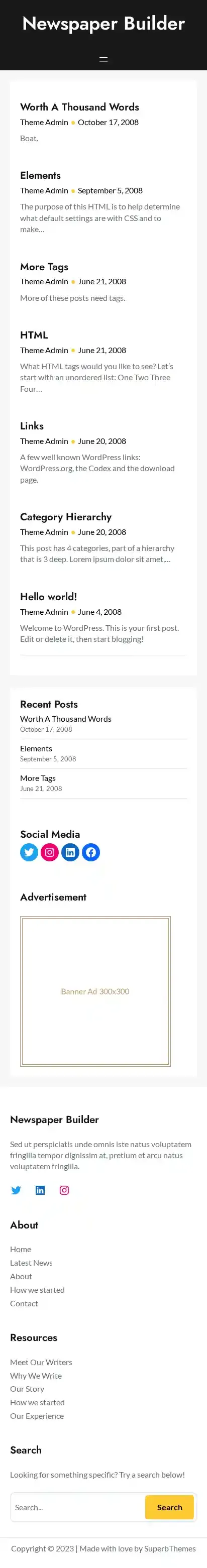 Newspaper Builder home page on mobile