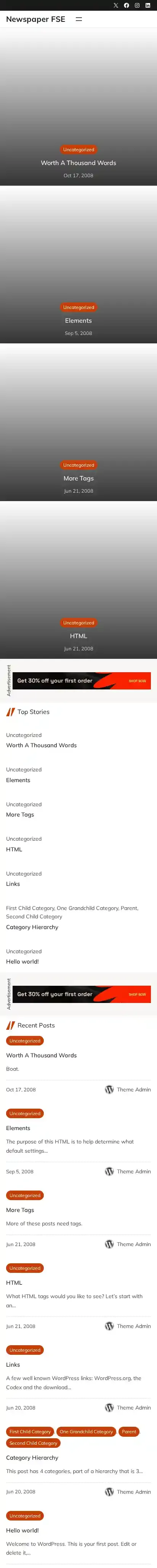 Newspaper FSE home page on mobile