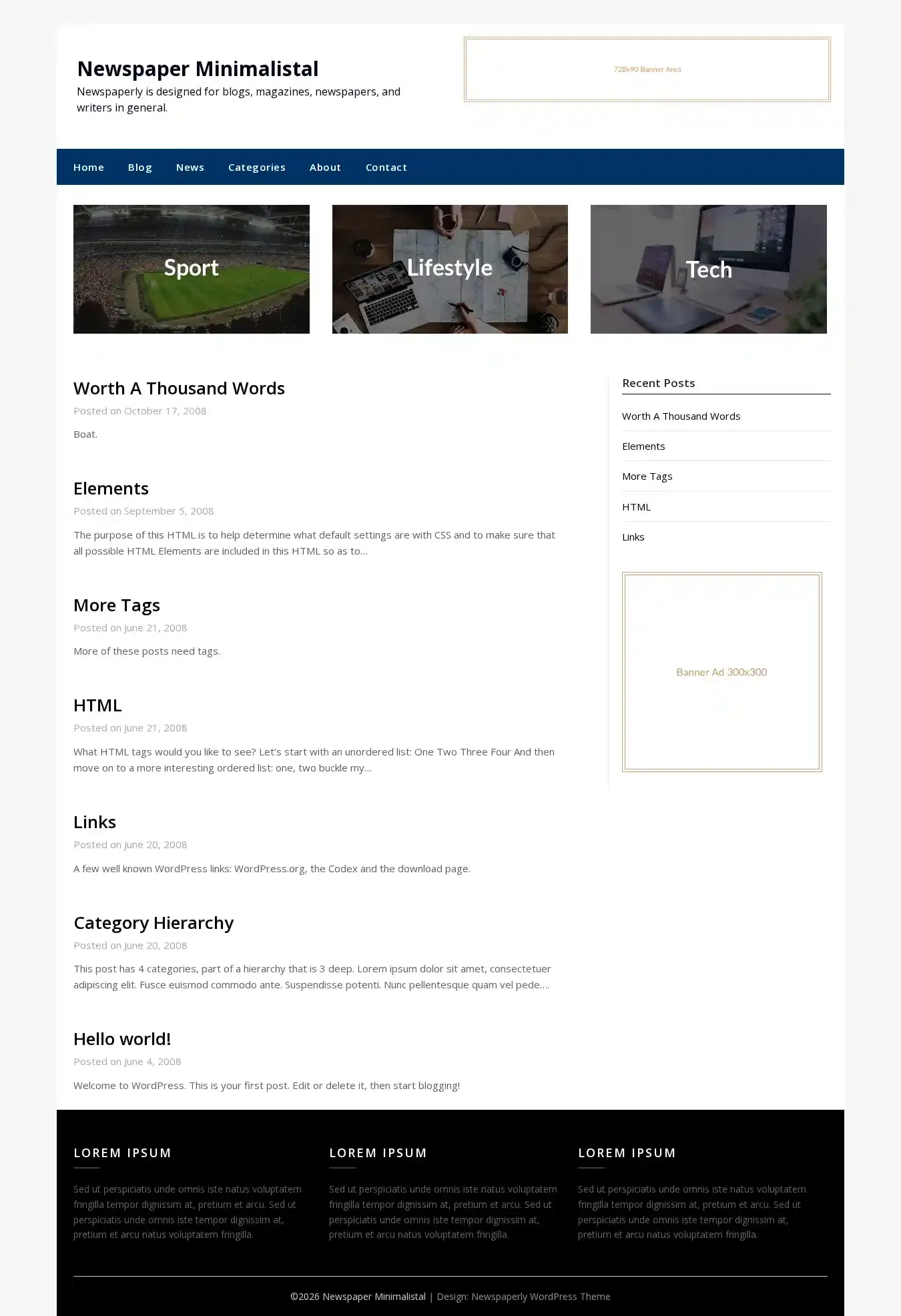 Newspaper Minimalistal home page on desktop