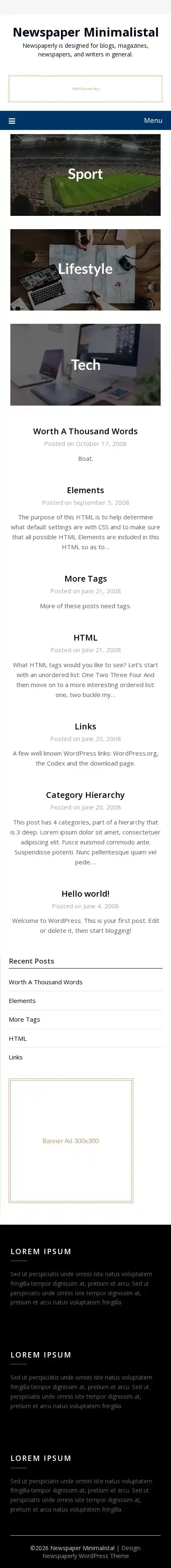 Newspaper Minimalistal home page on mobile
