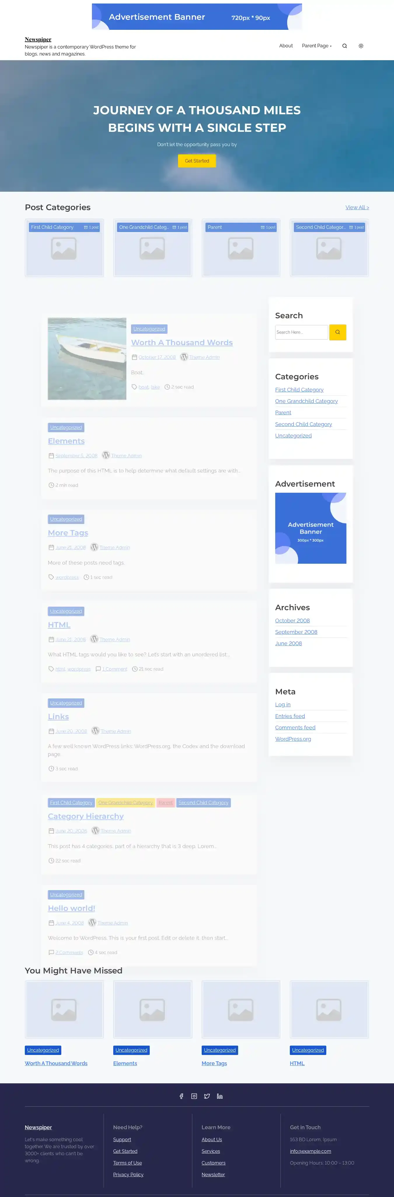 Newspiper home page on desktop
