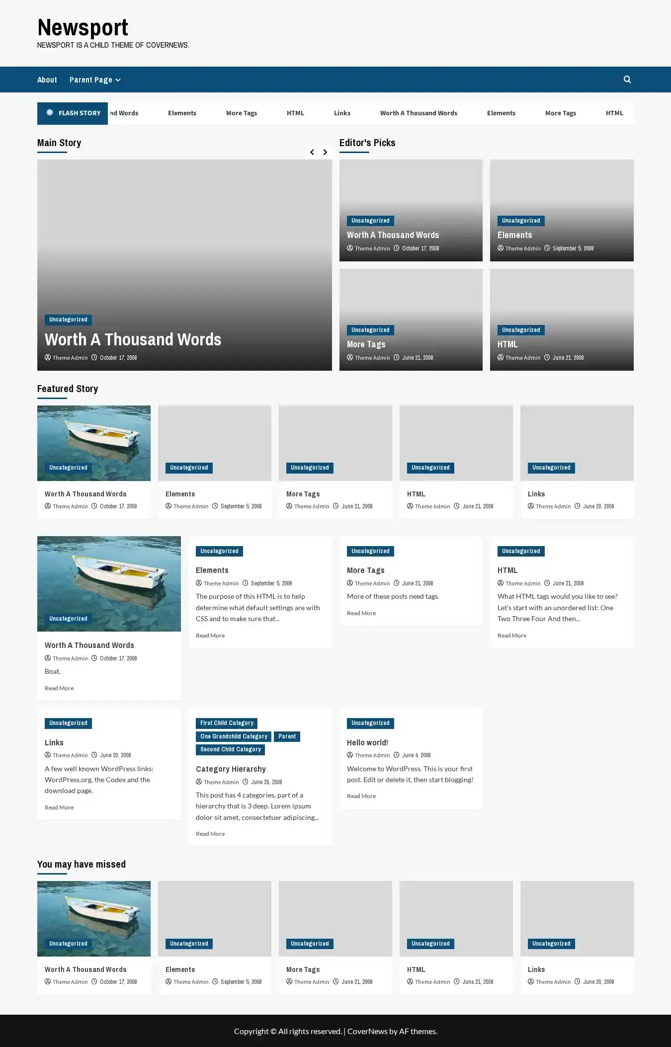 Newsport home page on desktop