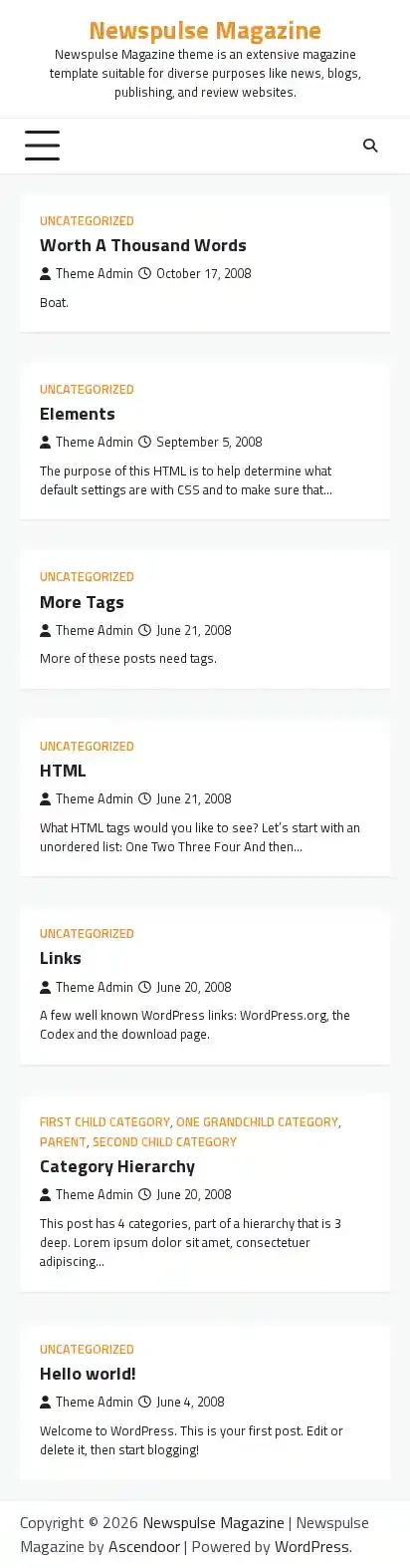 Newspulse Magazine home page on mobile