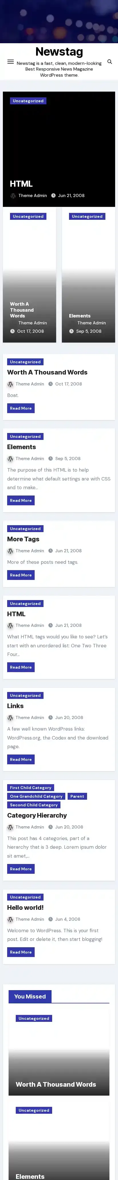 Newstag home page on mobile
