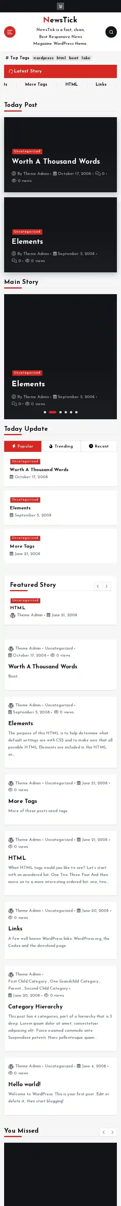 NewsTick home page on mobile