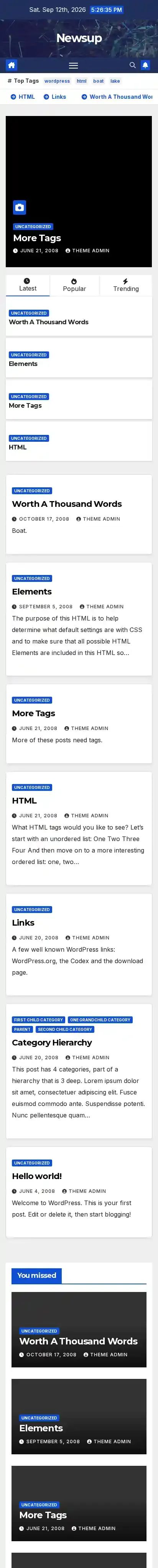 Newsup home page on mobile