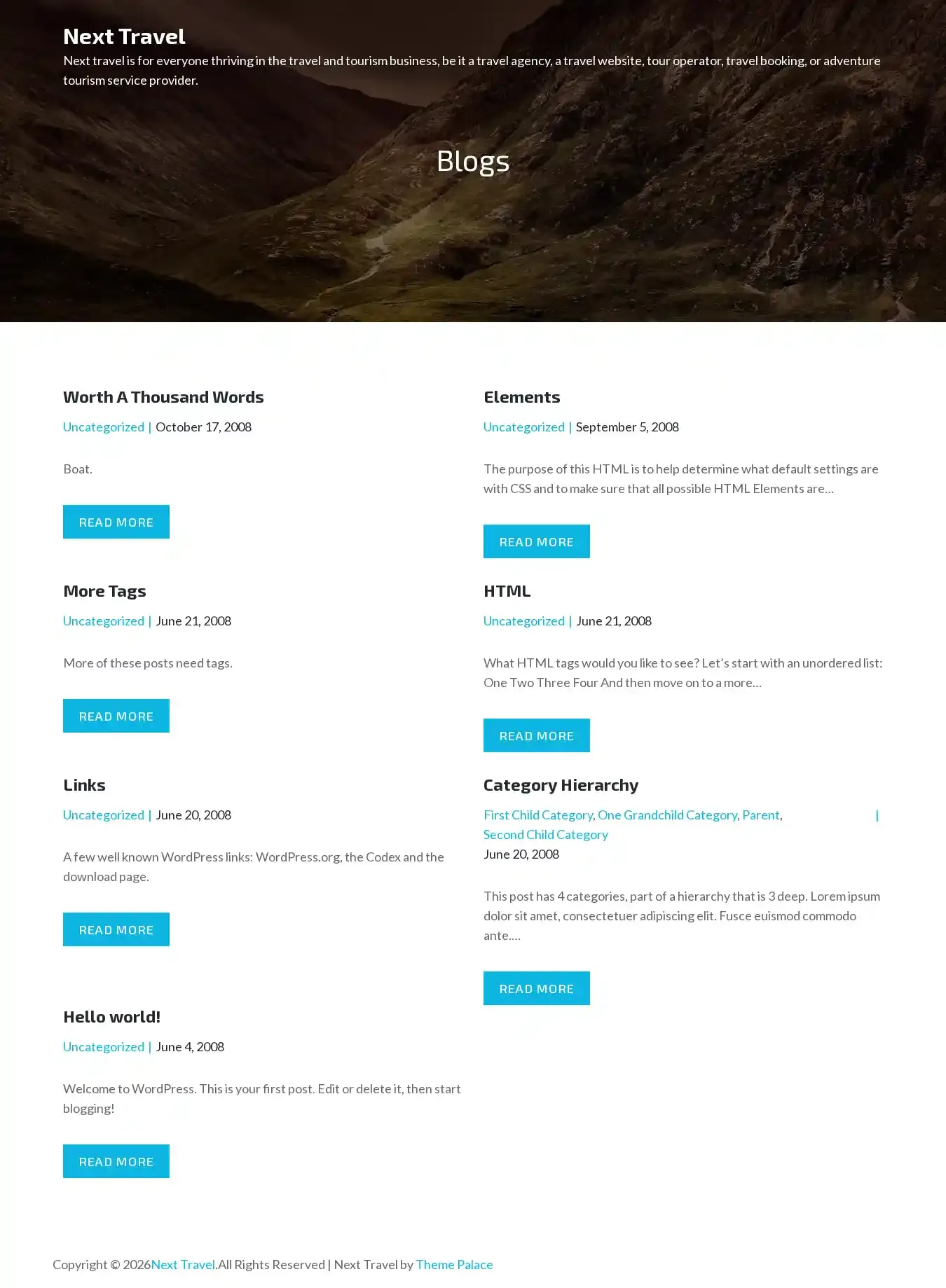 Next Travel home page on desktop
