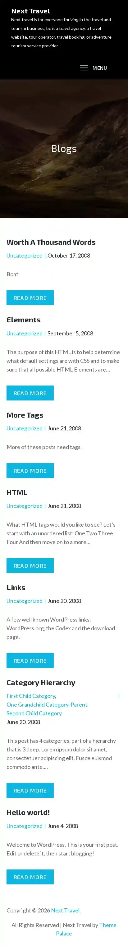 Next Travel home page on mobile