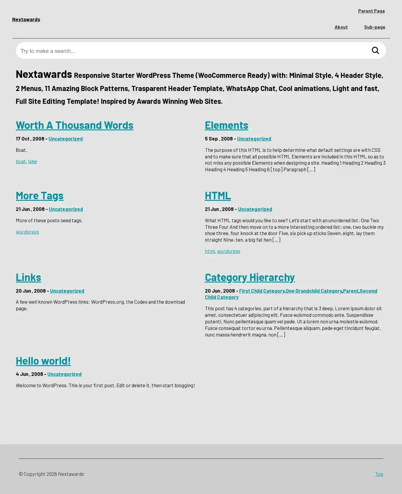 Nextawards home page on desktop