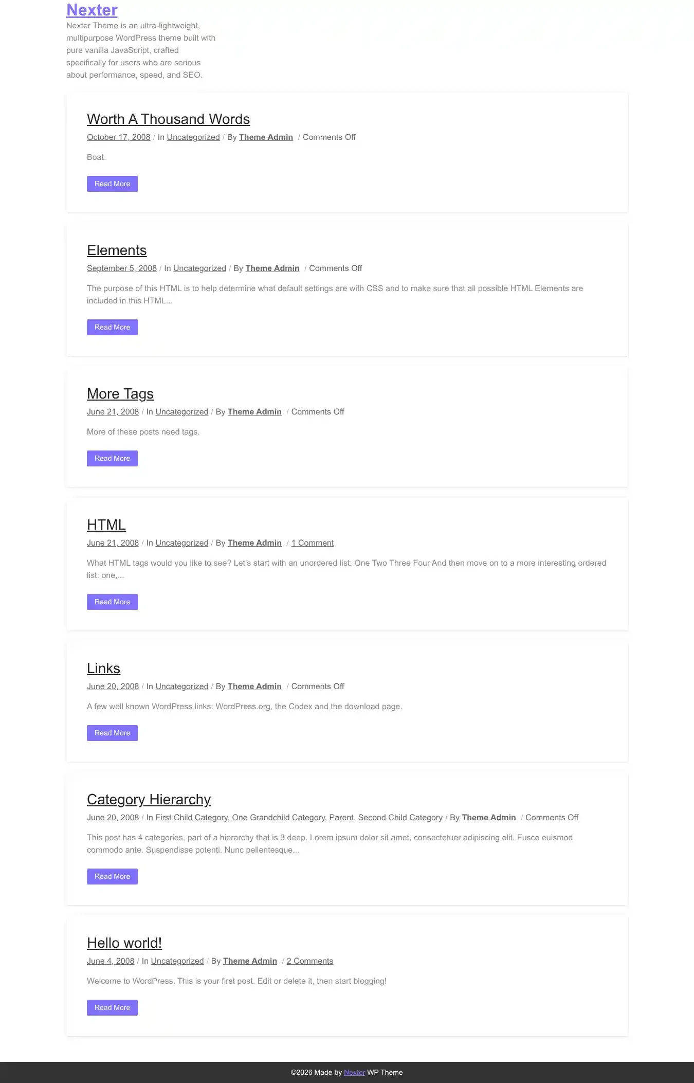 Nexter home page on desktop