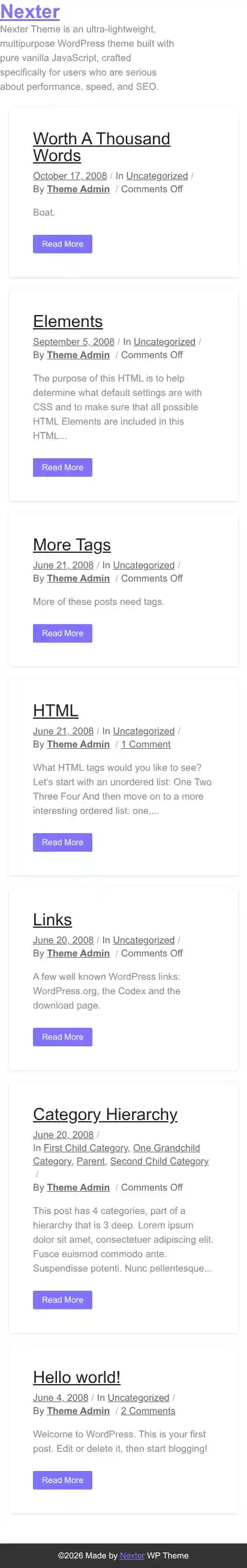 Nexter home page on mobile