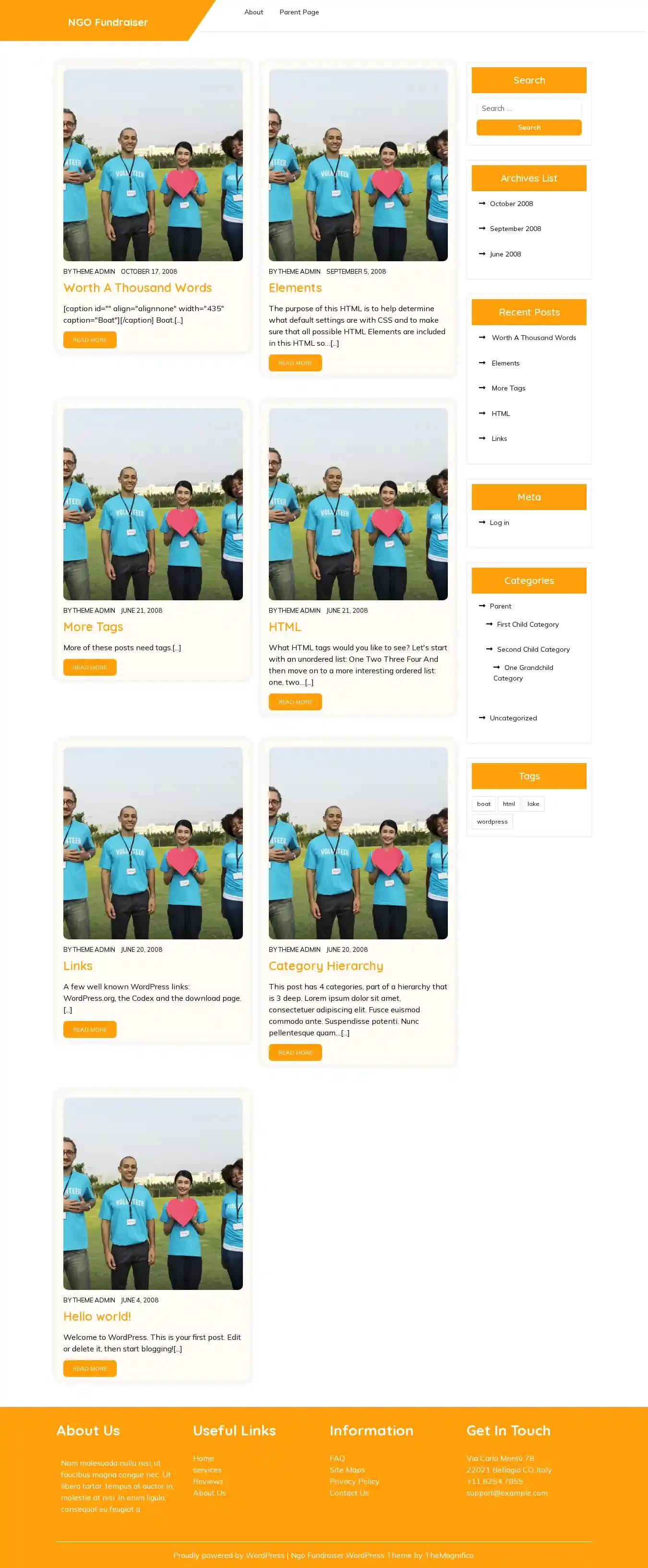 NGO Fundraiser home page on desktop