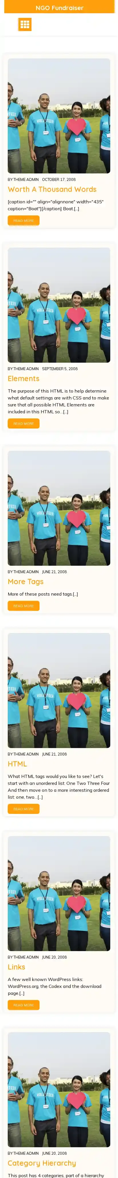 NGO Fundraiser home page on mobile